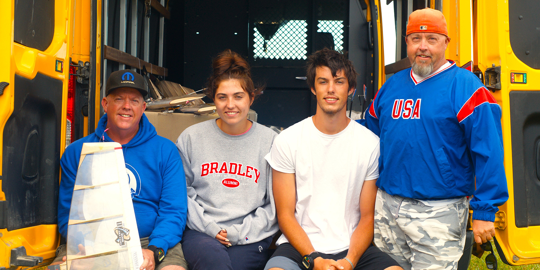 Andy Minor with Anna (age 16) and Austin (age 18). Brother Cary is on the far right. The rental van was packed to the roof with