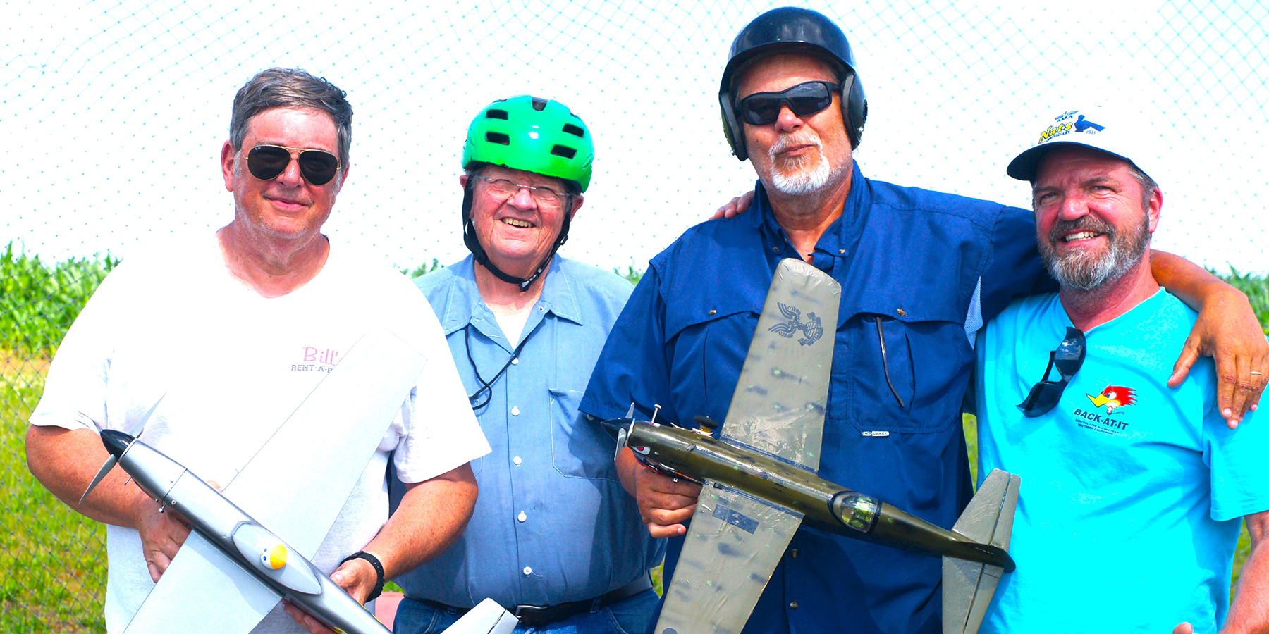 Bill Bischoff (far left), Bill Lee, Richard Kucejko, and Doug Mayer. The five entries in Vintage B-Team Racing dwindled down to