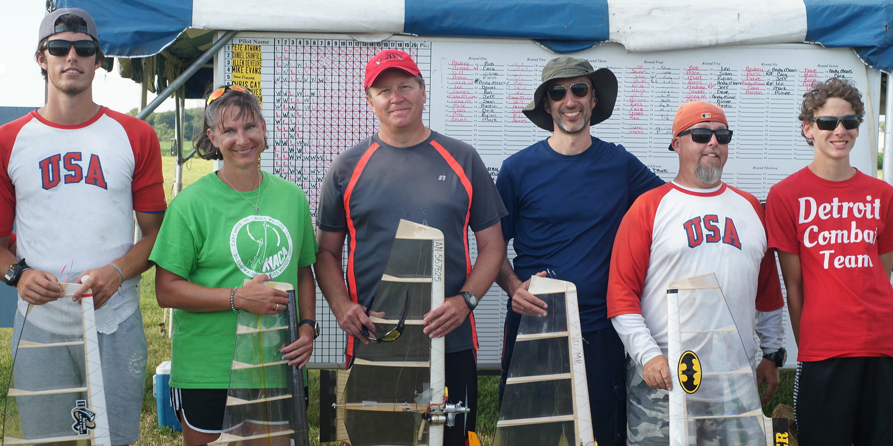 The US 2024 World Championship Team: Austin Minor (far left; Junior member), Aimee Olson (female entrant), Andrey Nadein (Open),