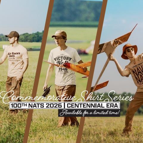 Commemorative shirt series promotional graphic with men in a field.