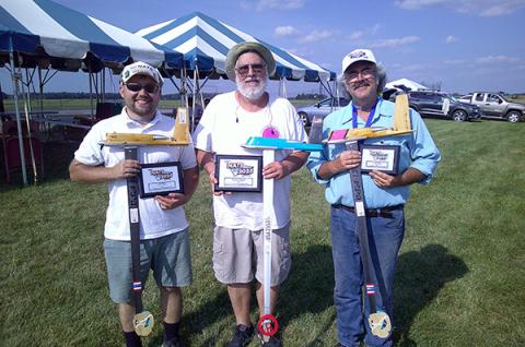 FAI/F2A speed winners James Van Sant (L), Bill Hughes (C), Glen Van Sant (R).