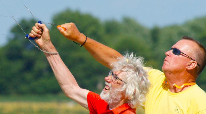 Ed Brzys (left) flies Brian Stas in the Fast Combat final. Ed won this match, won Speed Limit Combat on Thursday, and placed fourth in 1/2A Combat earlier in the day.