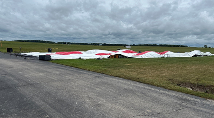 The tent is down!